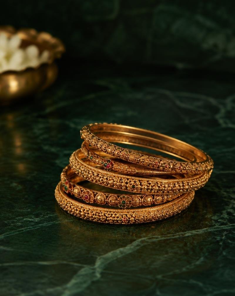 Stack of gold bangles